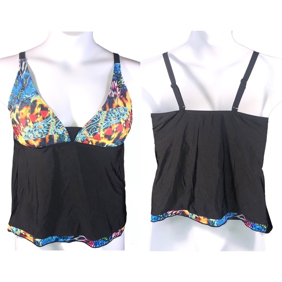Butterfly Leopard Lace Tassle Bead Printed Tankini TOP ONLY Plus Size 2X XXL - Picture 4 of 6
